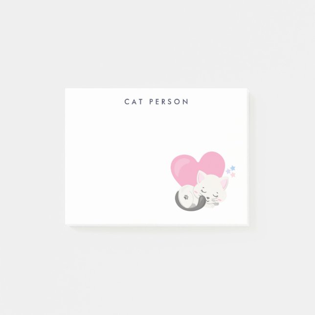 Cat Person Text Cute White Kattunge Sleeping Post-it Block (Framsida)