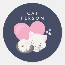 Cat Person Text Cute White Kattunge Sleeping Runt Klistermärke