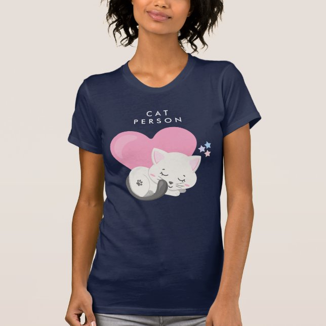 Cat Person Text Cute White Kattunge Sleeping T Shirt (Framsida)
