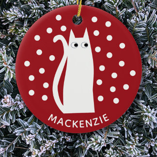 Cat Personlig Red White Julgransprydnad Keramik