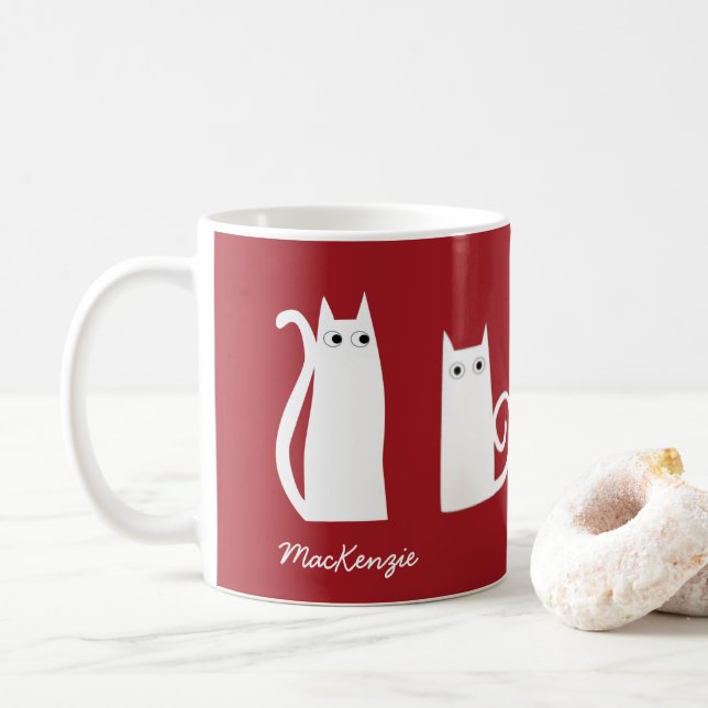 Cat Personlig Red White Kaffemugg (Med munk)