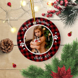 Cat Pet First jul Photo Rustic Buffalo Check Julgransprydnad Keramik<br><div class="desc">Cat Pet First jul Photo Rustic Buffalo Check Ceramic Ornament</div>