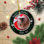 Cat Pet First jul Photo Rustic Grönt Play Julgransprydnad Keramik<br><div class="desc">Cat Pet First jul Photo Rustic Grönt Play Ceramic Ornament</div>