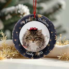 Cat Pet First jul Photo Rustic Messy Stars Julgransprydnad Keramik