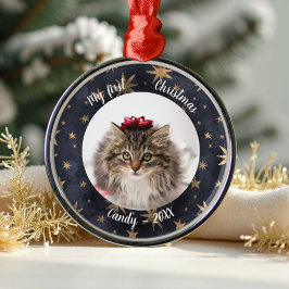 Cat Pet First jul Photo Rustic Messy Stars Julgransprydnad Metall