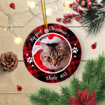Cat Pet First jul Photo Rustic Red Play Julgransprydnad Keramik<br><div class="desc">Cat Pet First jul Photo Rustic Red Play Ceramic Ornament</div>