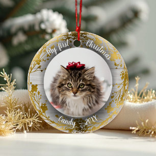 Cat Pet First jul Photo Wreaths Gold Foods Julgransprydnad Keramik