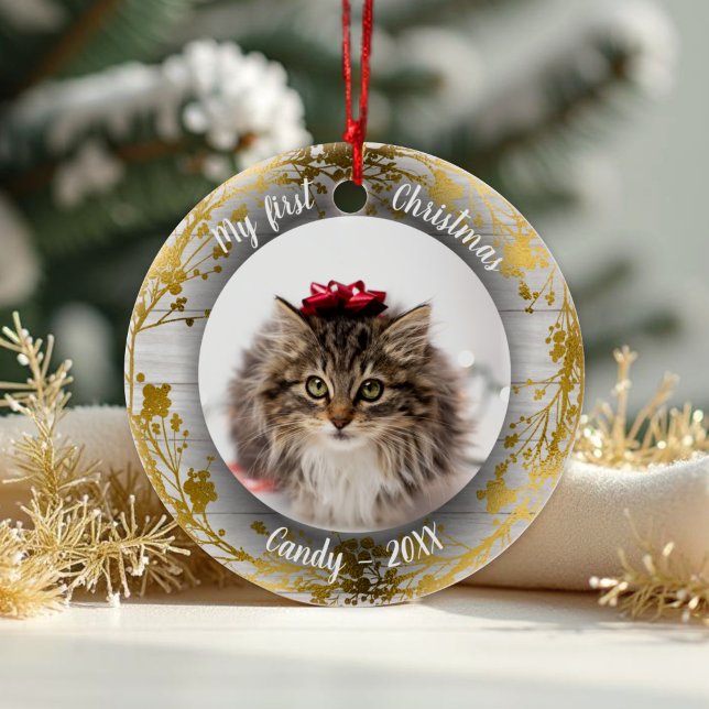 Cat Pet First jul Photo Wreaths Gold Foods Julgransprydnad Keramik (Skapare uppladdad)