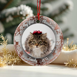 Cat Pet First jul Photo Wreaths Ro folier Julgransprydnad Keramik