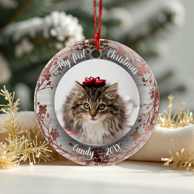 Cat Pet First jul Photo Wreaths Ro folier Julgransprydnad Keramik (Skapare uppladdad)