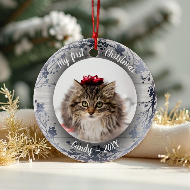 Cat Pet First jul Photo Wreaths Silver Foods Julgransprydnad Keramik (Skapare uppladdad)