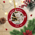 Cat Pet First jul Simple Photo Rustic Julgransprydnad Metall<br><div class="desc">Cat Pet First jul Simple Photo Rustic Ceramic Ornament</div>
