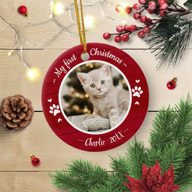 Cat Pet First jul Simple Photo Rustic Julgransprydnad Metall (Skapare uppladdad)
