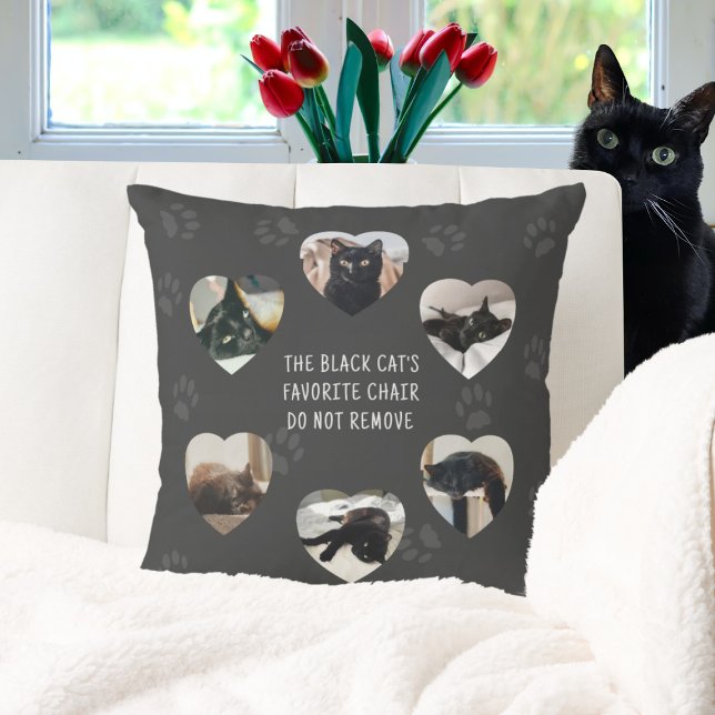 Cat Pet Photo Collage Heart Ram Dekorativ kudde (Does your cat have a favorite chair? Upload their photos & put this pillow on it (and do not remove))