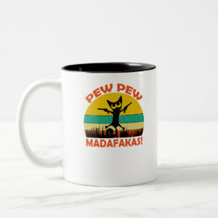 Cat Pew Pew Madafakas Vintage Crazy Cat Funny Grap Två-Tonad Mugg