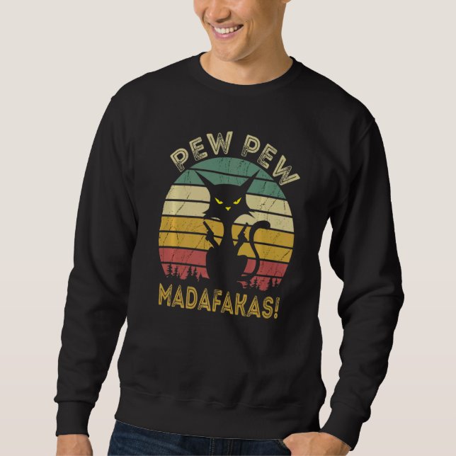 Cat Pew Pew Madafakas Vintage Lång Ärmad Tröja (Framsida)