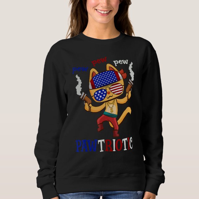 Cat Pew Pew Pawtriotic Cat 4 juli Humor Tee (Framsida)