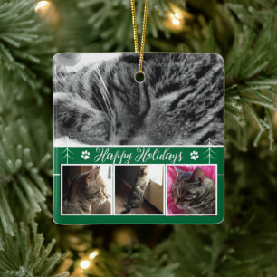 Cat Photo Collage Grönt jul Ornament