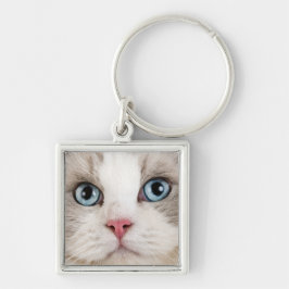 Cat Photo Fyrkantig Silverfärgad Nyckelring