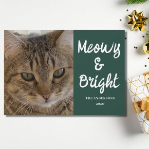 Cat Photo Grönt Meowy och Bright jul Julkort