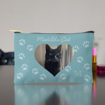 Cat Photo Namn Monogram Teal Paw Skriv ut