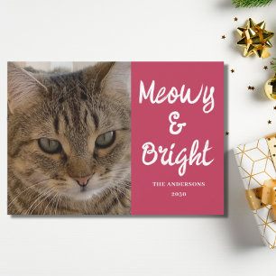 Cat Photo Rosa Meowy och Bright jul Julkort