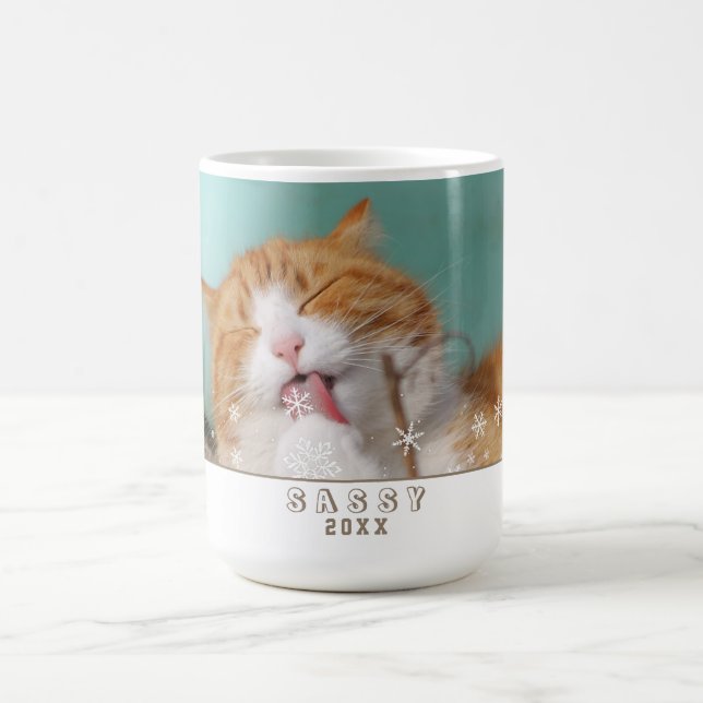 Cat Photo Snowflake Pet Helgdag Photo Kaffemugg (Center)