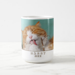 Cat Photo Snowflake Pet Helgdag Photo Kaffemugg