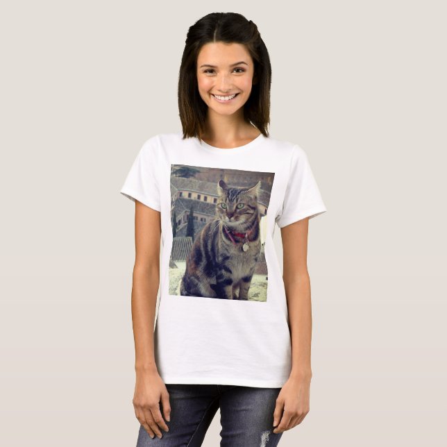 Cat Photo Women's Basic T-Shirt, White T-shirt (Hel framsida)