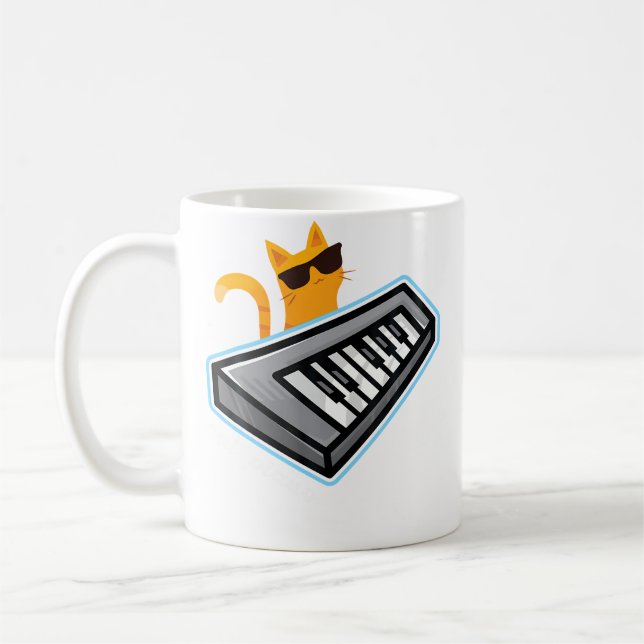 Cat Piano Cute Kitty Playing Music Keyboard Kaffemugg (Vänster)