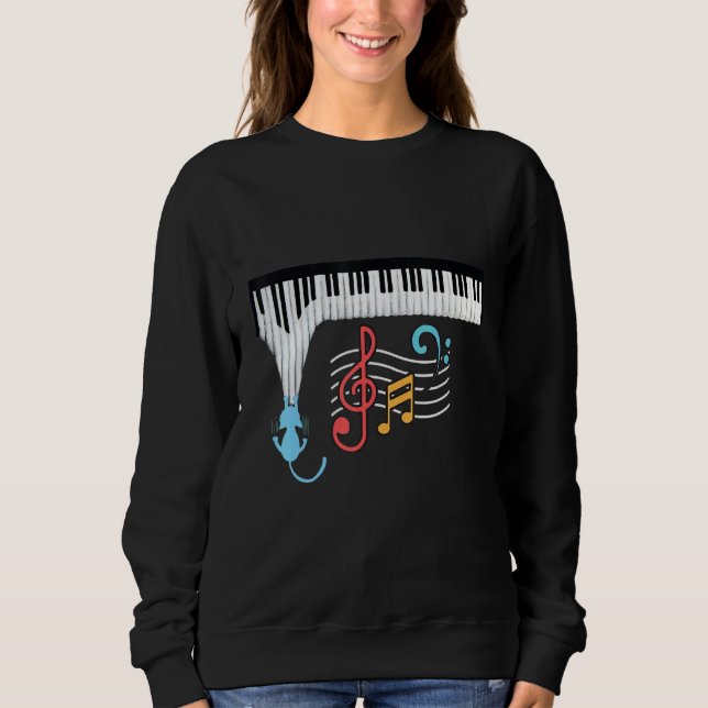 Cat Piano Funny Piano Players Piano Teachers Music T Shirt (Framsida)