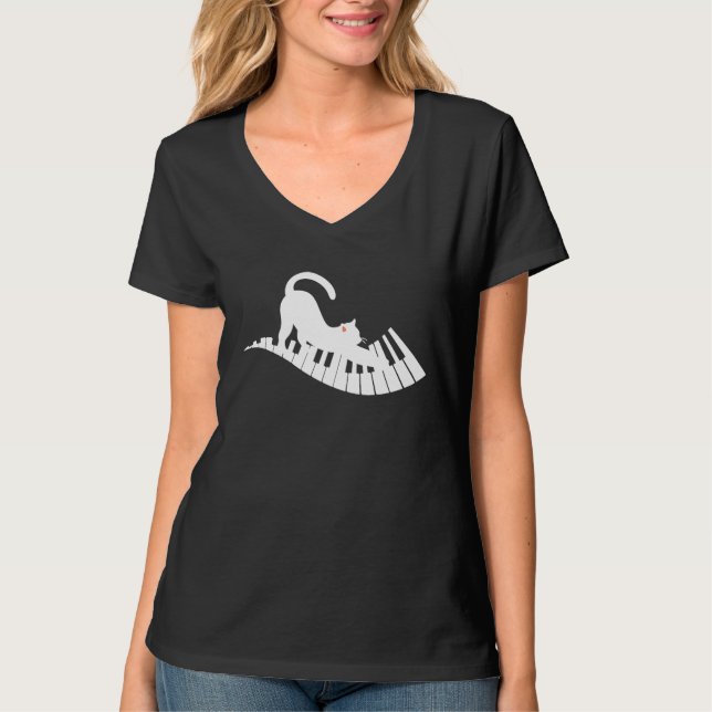 Cat Piano Music   2 T Shirt (Framsida)
