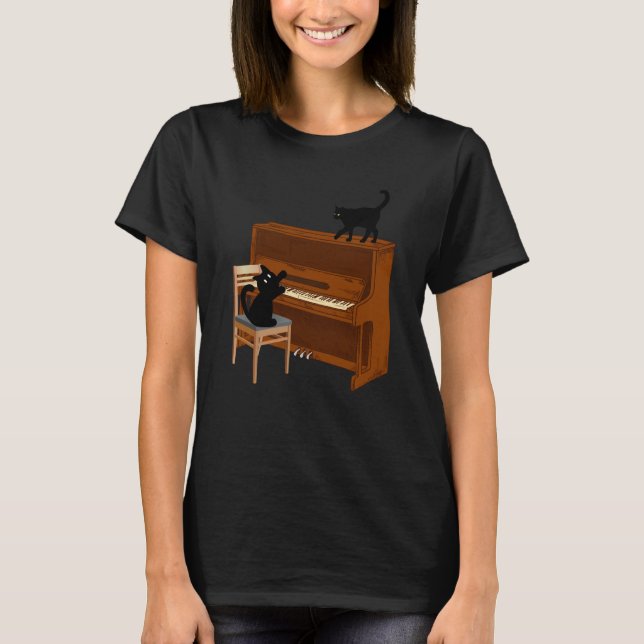 Cat Piano Music T Shirt (Framsida)