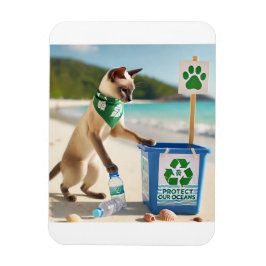 Cat Picking up sopor rengör stranden Magnet