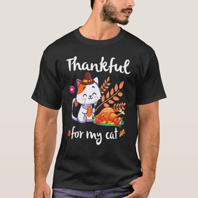 Cat Pilgrim Eating Pumpkin Thanksgiving Thankful F T Shirt (Framsida)