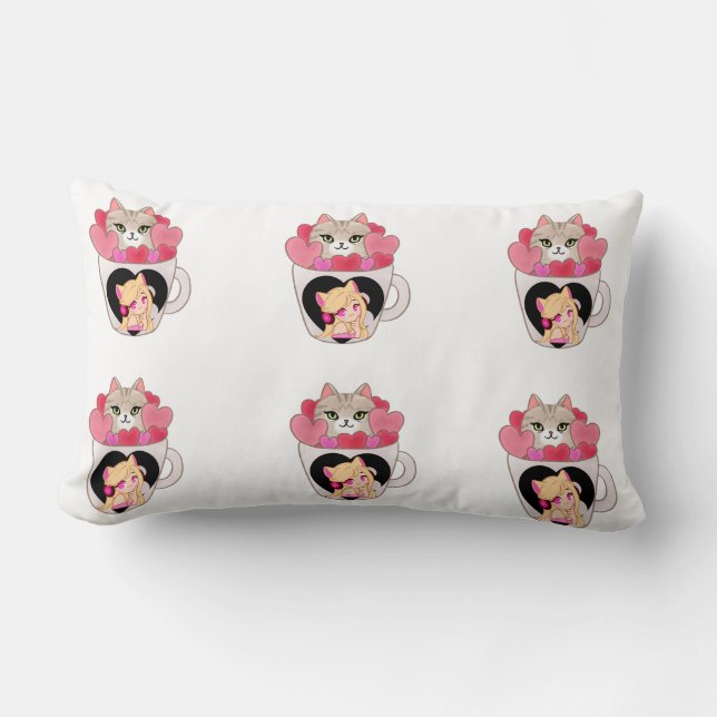 Cat Pillow Mugg Cute Coffee Cat Pillow Lumbarkudde (Framsida)