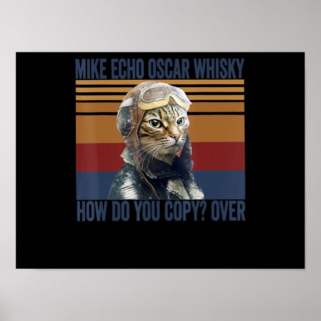 Cat Pilot Mike Echo Oscar Whisky Costume Gift Poster (Framsidan)
