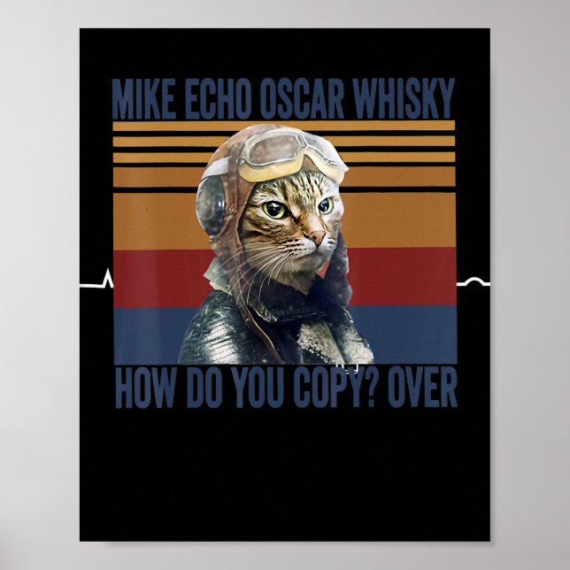 Cat Pilot Mike Echo Oscar Whisky Costume Gift Poster (Framsidan)
