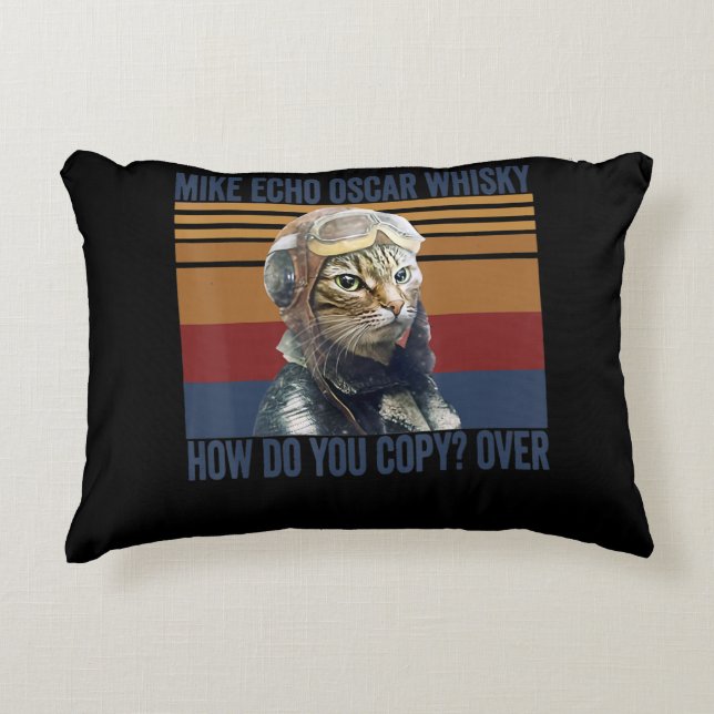 Cat Pilot Mike Echo Oscar Whisky Costume Gift Prydnadskudde (Framsidan)