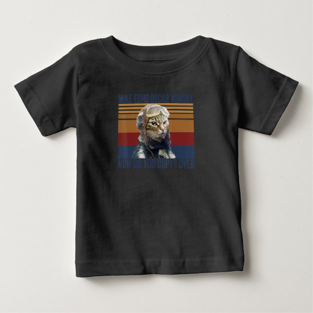 Cat Pilot Mike Echo Oscar Whisky Costume Gift T Shirt (Framsida)