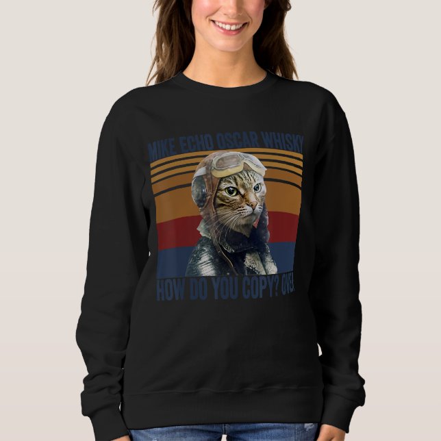 Cat Pilot Mike Echo Oscar Whisky Costume Gift T Shirt (Framsida)