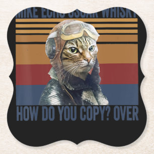 Cat Pilot Mike Echo Oscar Whisky Costume Gift Underlägg Papper