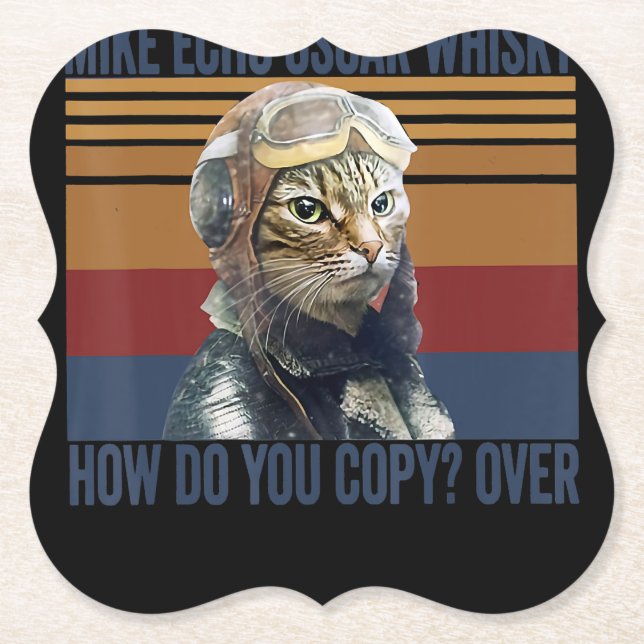 Cat Pilot Mike Echo Oscar Whisky Costume Gift Underlägg Papper (Framsida)