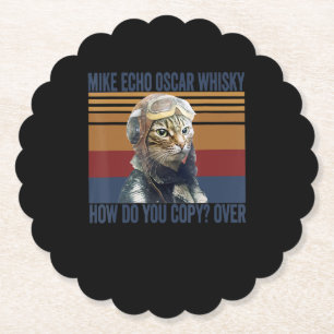 Cat Pilot Mike Echo Oscar Whisky Costume Gift Underlägg Papper