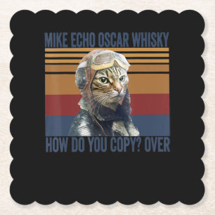 Cat Pilot Mike Echo Oscar Whisky Costume Gift Underlägg Papper