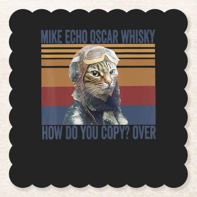 Cat Pilot Mike Echo Oscar Whisky Costume Gift Underlägg Papper (Framsida)