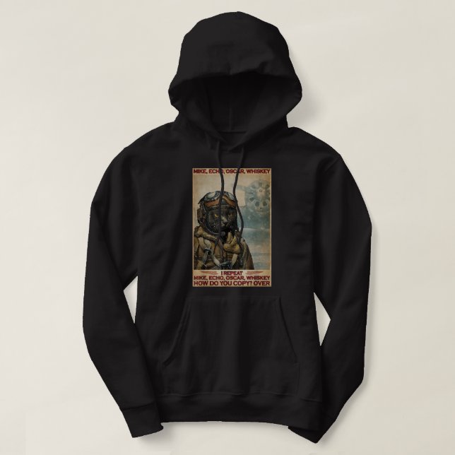 Cat Pilot Mike Echo Oscar Whisky How Do You T-Shir Hoodie (Design framsida)