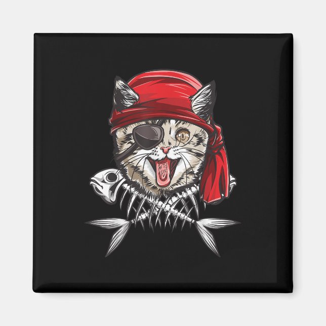 Cat Pirat Boys Manar Jolly Roger Flagga Skull och  Magnet (Framsidan)