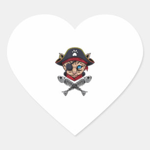 Cat Pirat Jolly Roger Flagga Skull och Crossbone T Hjärtformat Klistermärke