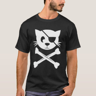 Cat Pirat Jolly Roger Flagga Skull och Crossbone T Shirt